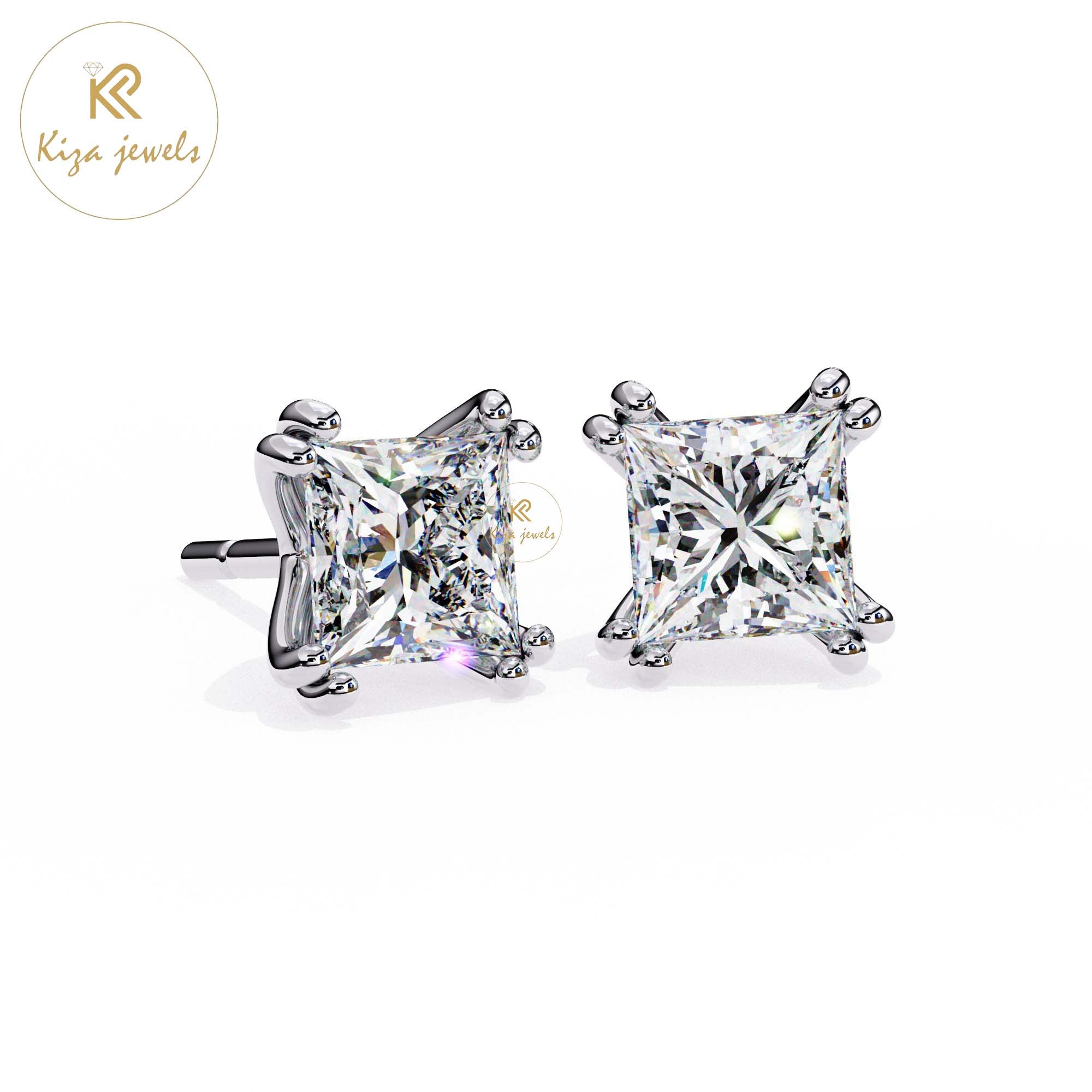 3.04 TDW Princess Cut Diamond Women's Stud Earring