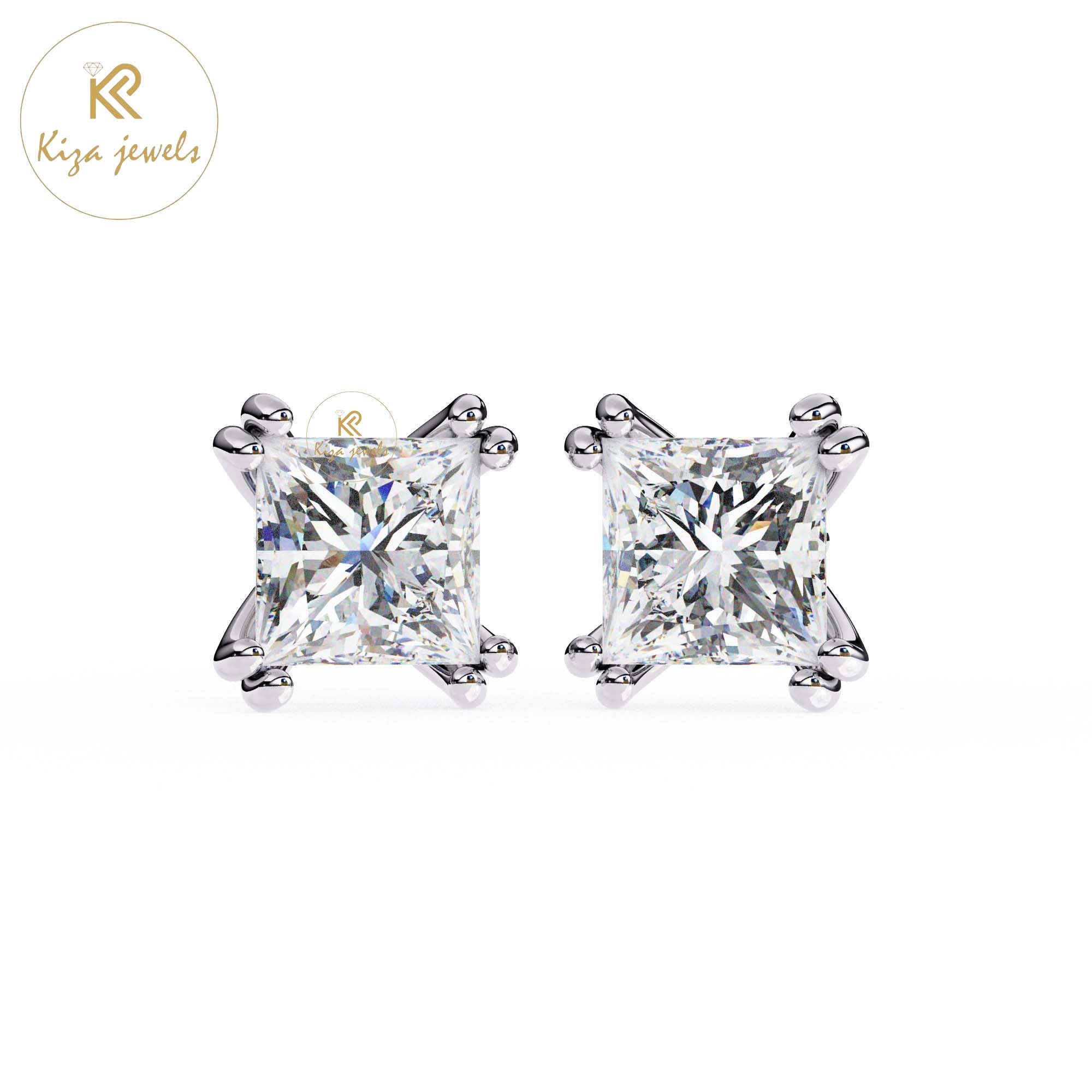 3.04 TDW Princess Cut Diamond Women's Stud Earring