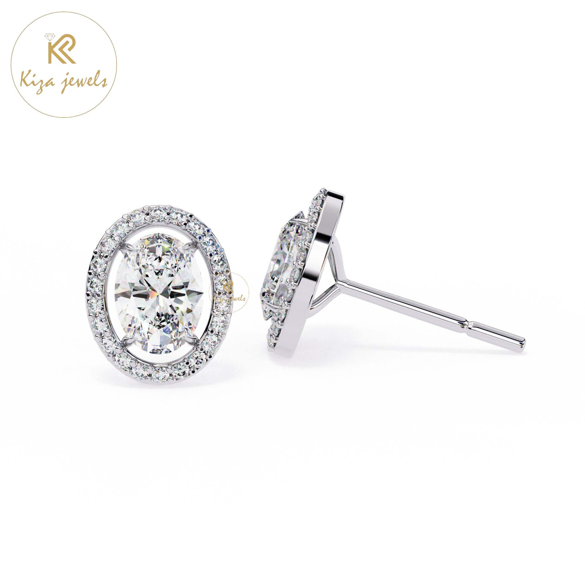 1.94 TDW Oval & Round Cut Diamond Women's Stud Earring