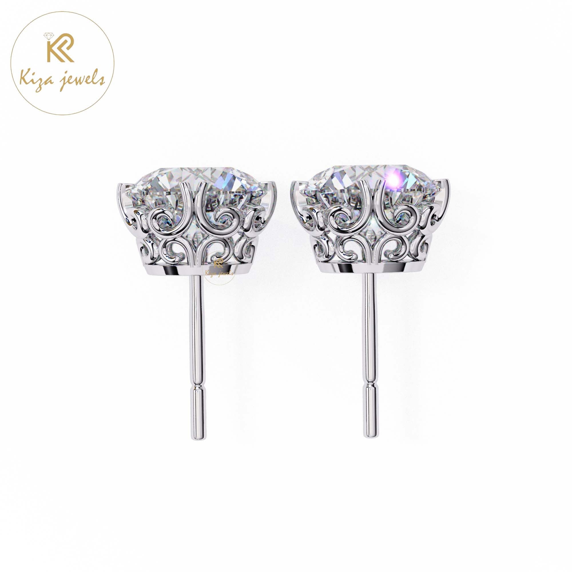 2.57 TDW Round Cut Diamond Women's Stud Earring