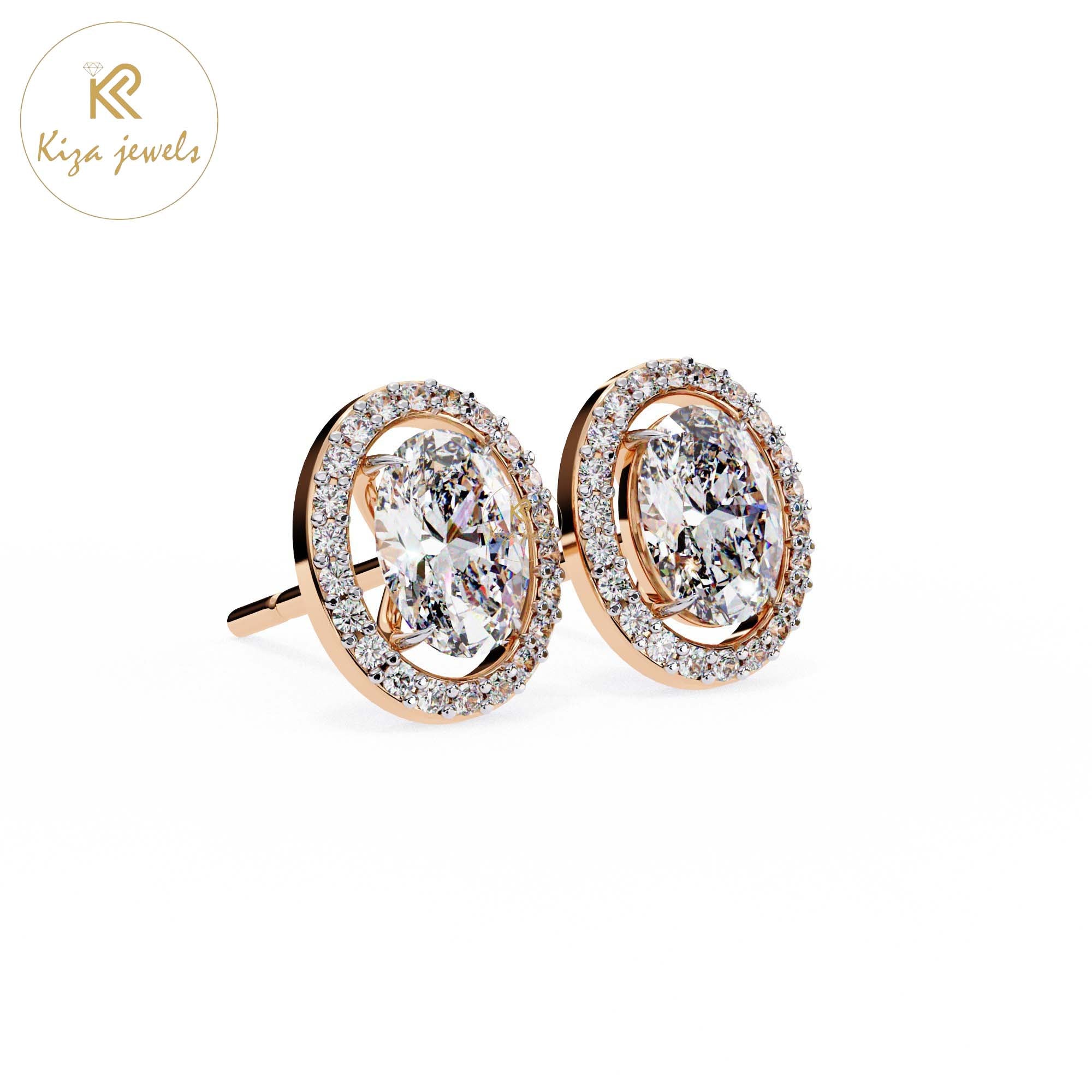 1.94 TDW Oval & Round Cut Diamond Women's Stud Earring