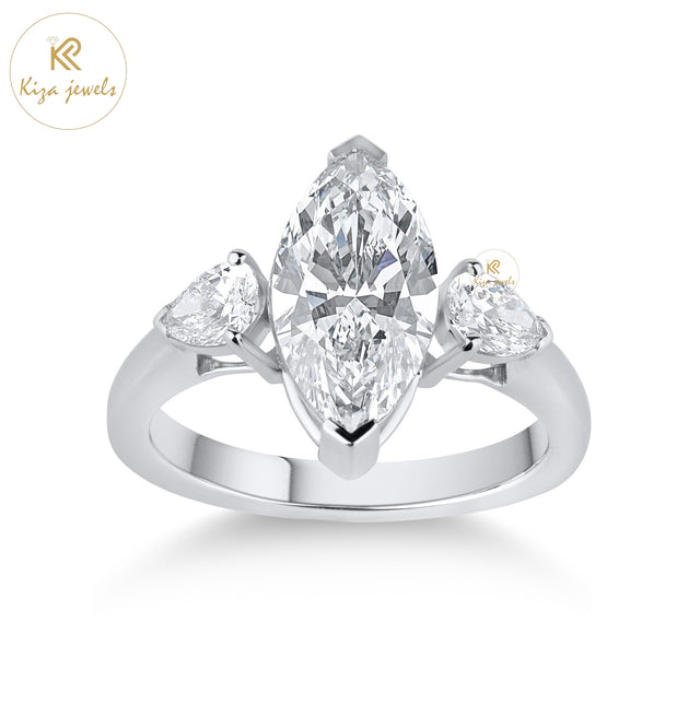 2.56 TDW Marquise & Pear Cut Women's Diamond Three Stone Ring