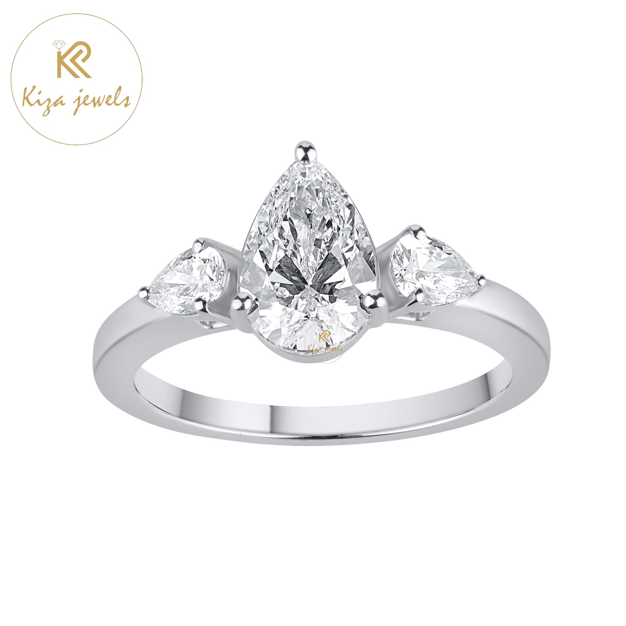 1.90 TDW Pear Cut Diamond Women's Three Stone Ring