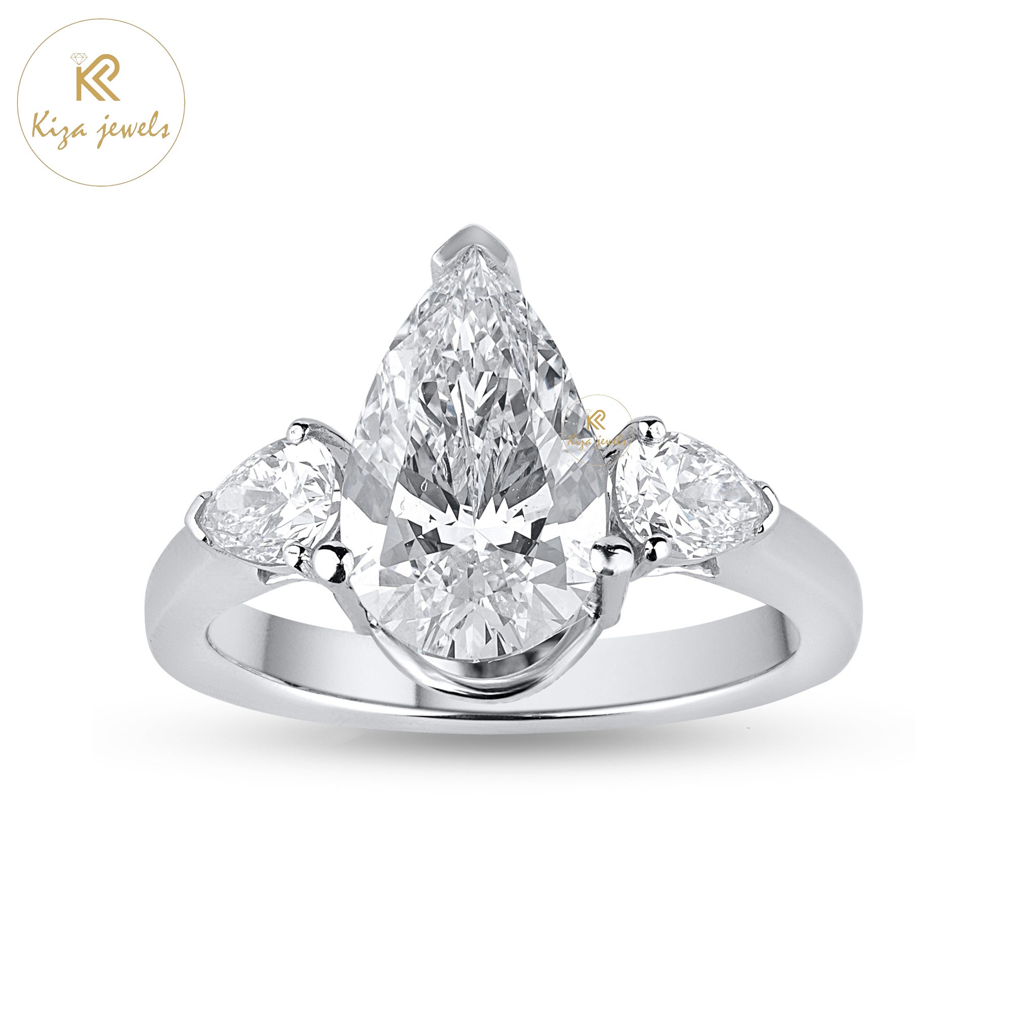 3.67 TDW Pear Cut Women's Diamond Three Stone Ring