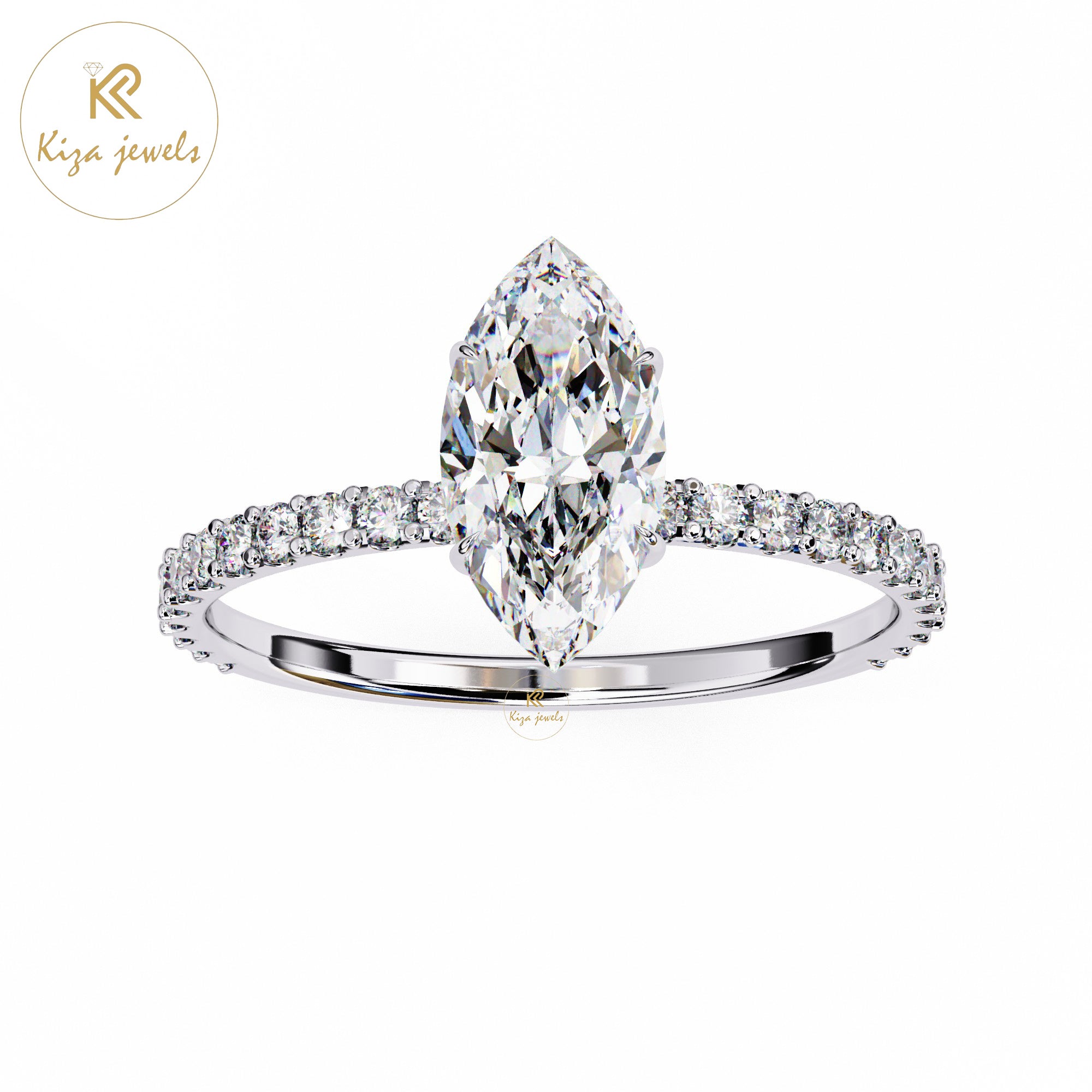 1.115 TDW Round & Marquise Cut Women's Diamond Halo Ring