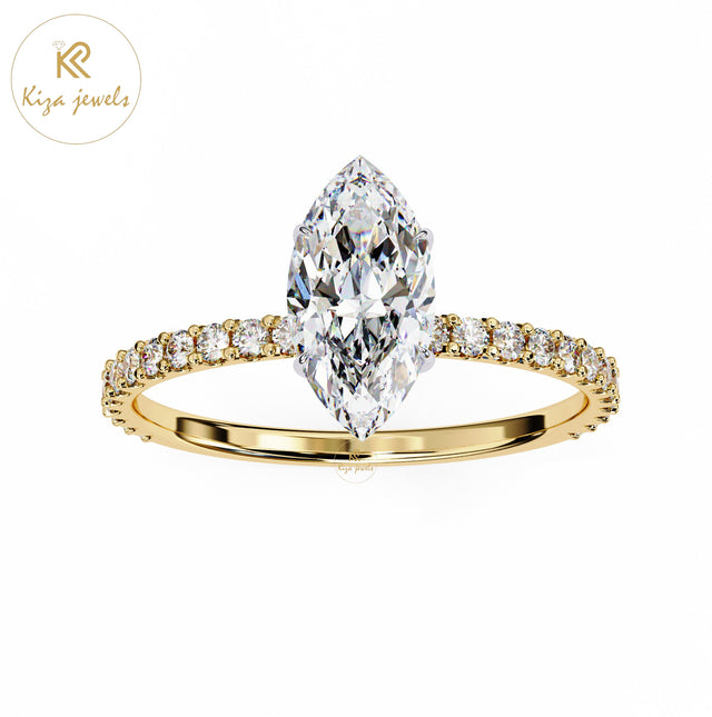 1.115 TDW Round & Marquise Cut Women's Diamond Halo Ring