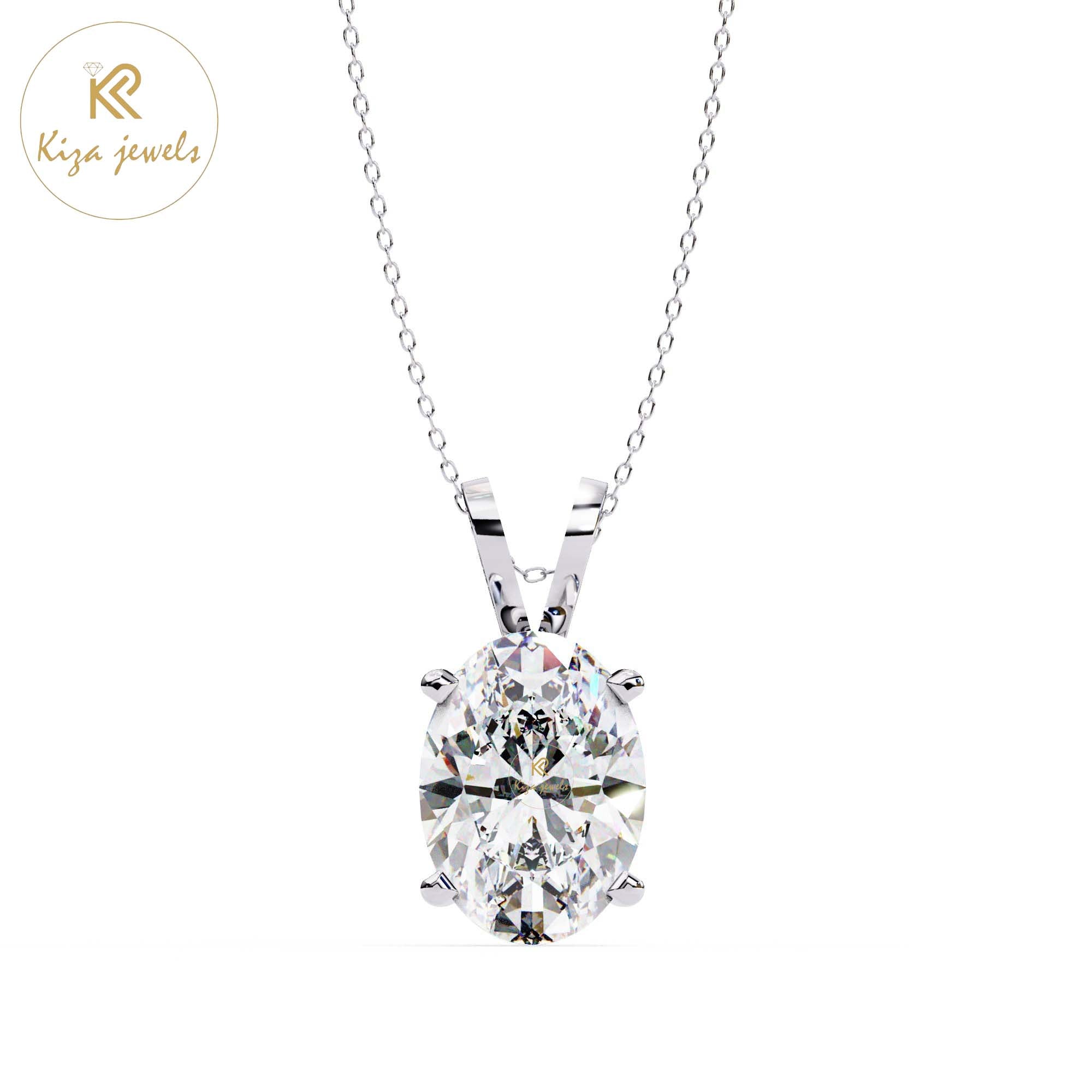 2.48 TDW Oval Cut Diamond Solitaire Pendant With Chain