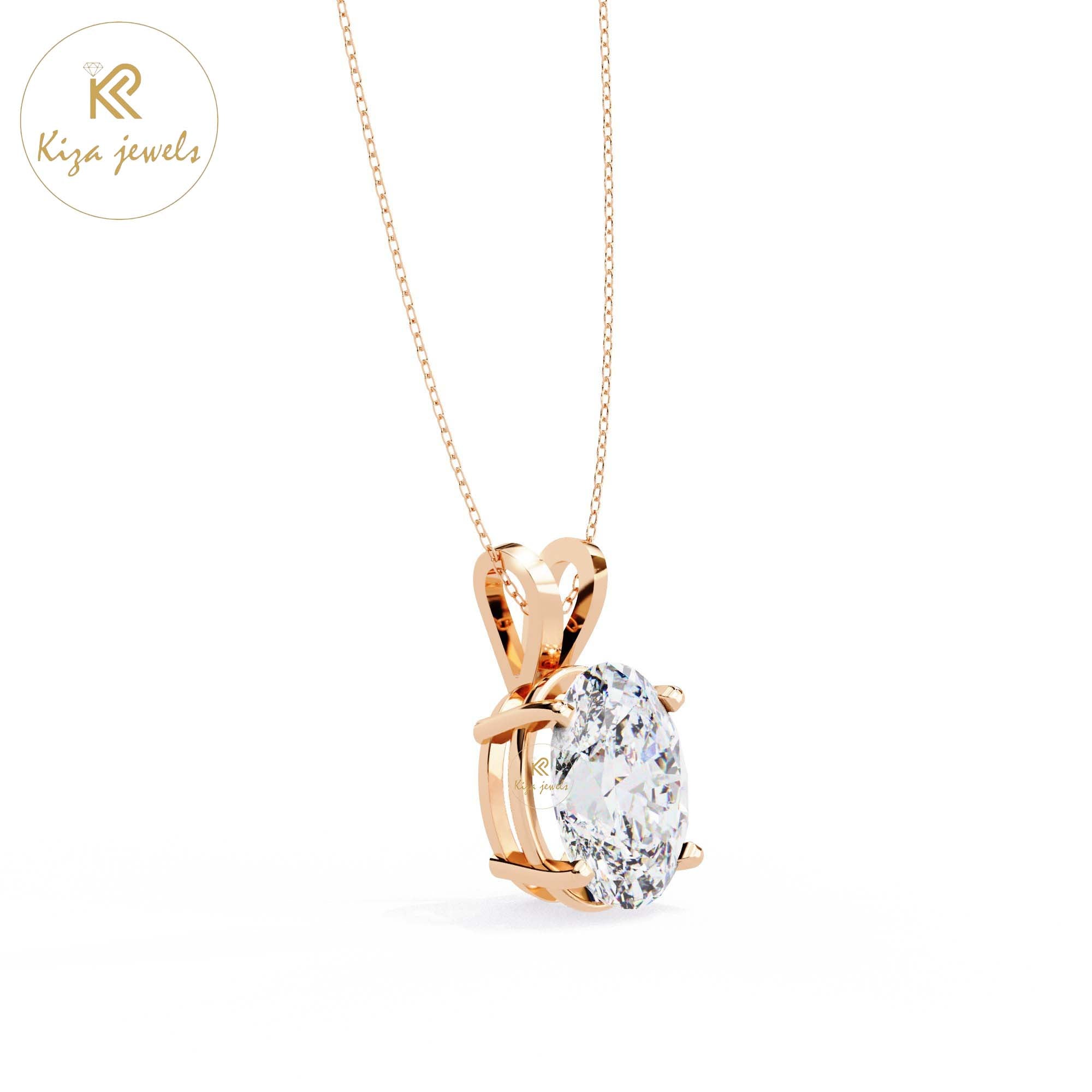 2.48 TDW Oval Cut Diamond Solitaire Pendant With Chain