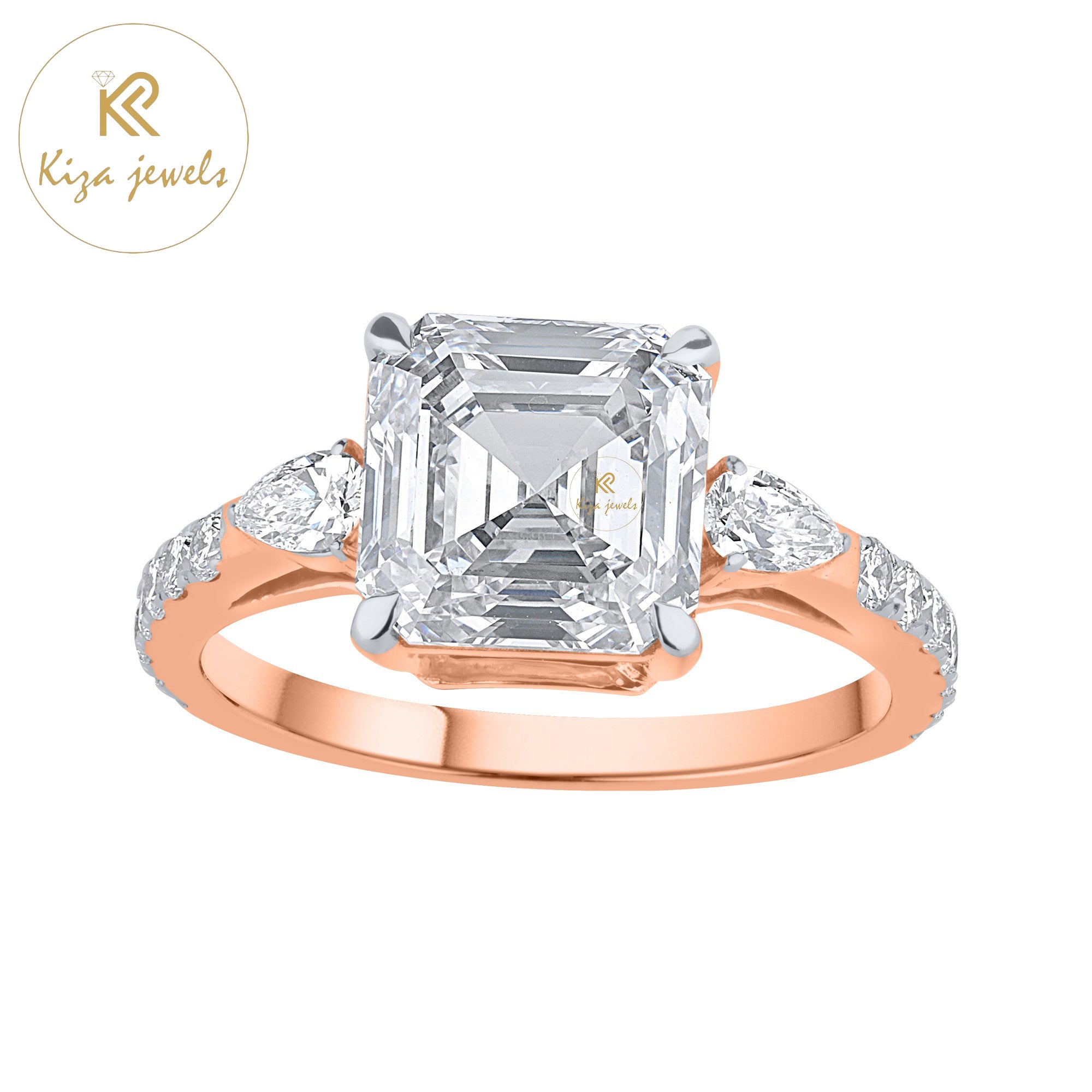 3.10 TDW Asscher & Pear & Round Cut Diamond Women's Engagement Ring