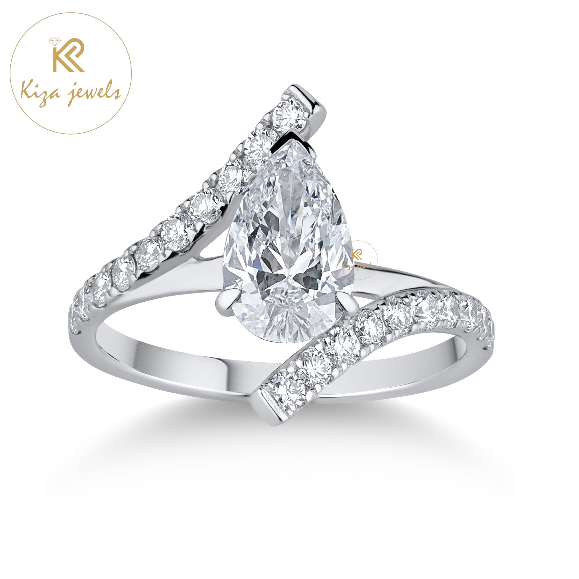 1.44 TDW Pear & Round Cut Diamond Women's Engagement Ring