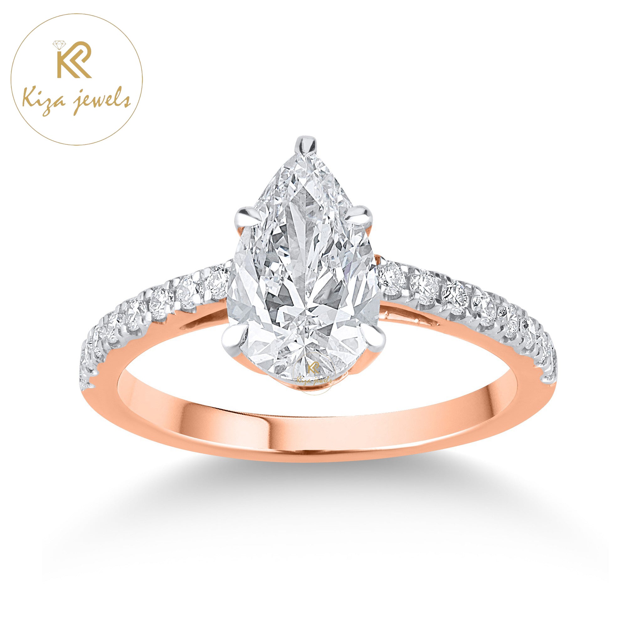 2.30 TDW Pear & Round Cut Diamond Women's Engagement Ring