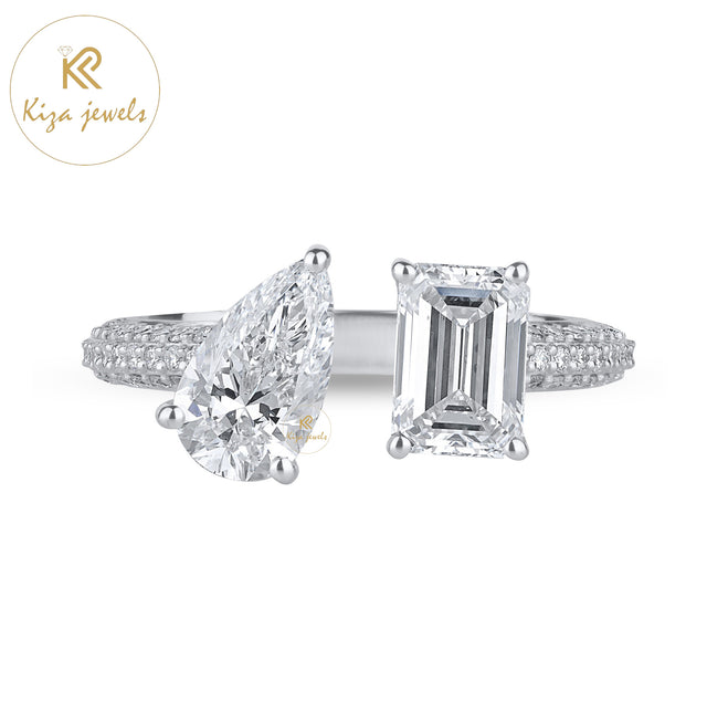 3.71 TDW Emerald & Pear & Round Cut Diamond Women's Hidden Halo Ring