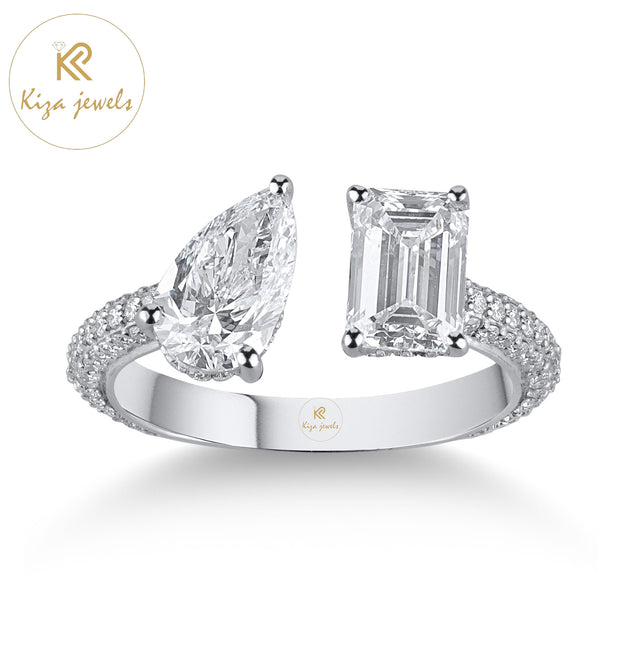 3.71 TDW Emerald & Pear & Round Cut Diamond Women's Hidden Halo Ring