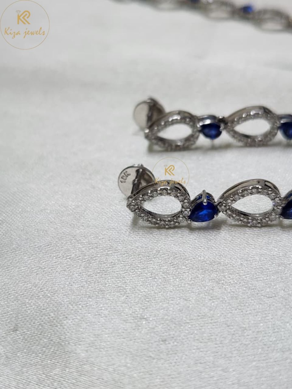 3.059 TDW Blue Pear Gemstone & Round Diamond Charm Necklace Set