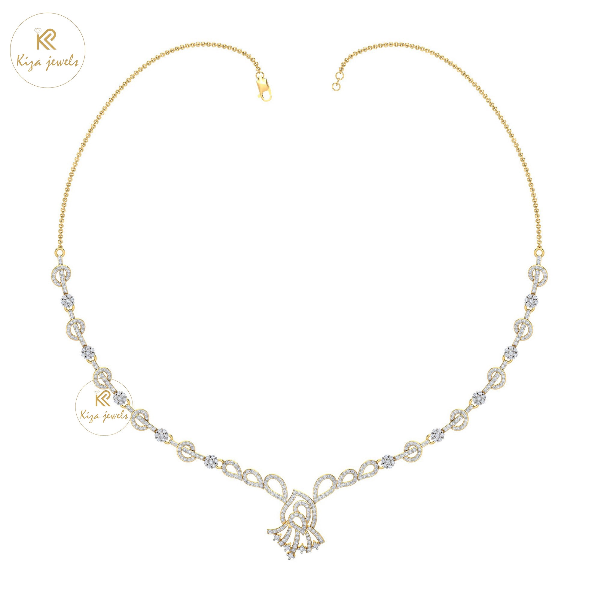 3.147 TDW Round Cut Diamond Yellow Gold Charm Necklace