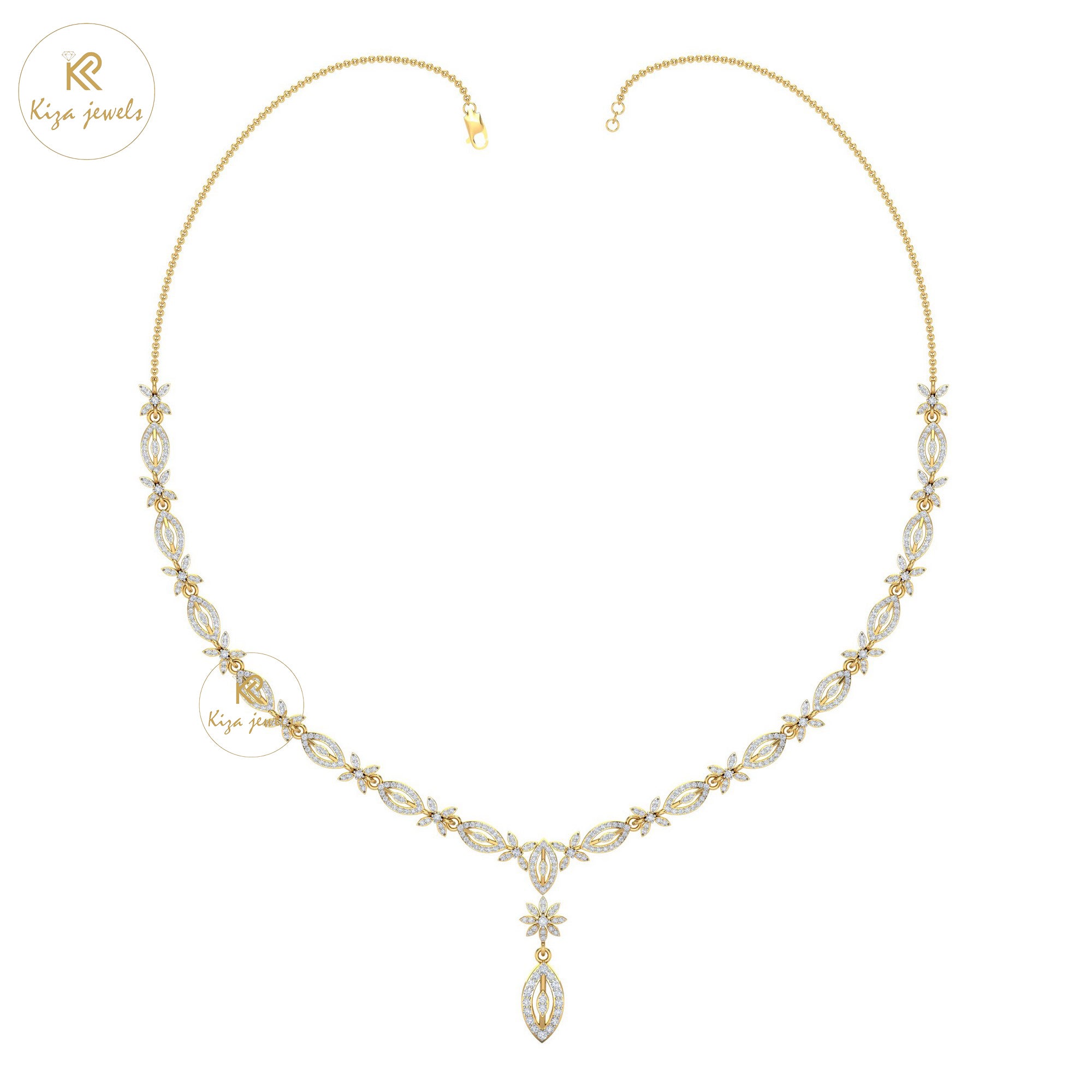 2.804 TDW Round Cut Diamond Yellow Gold Charm Necklace