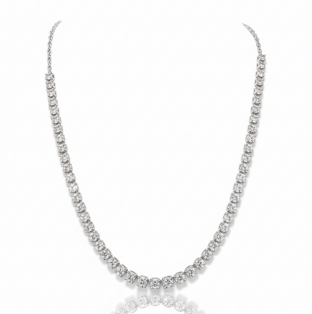 14.79 TDW Round cut Diamond Tennis Necklace
