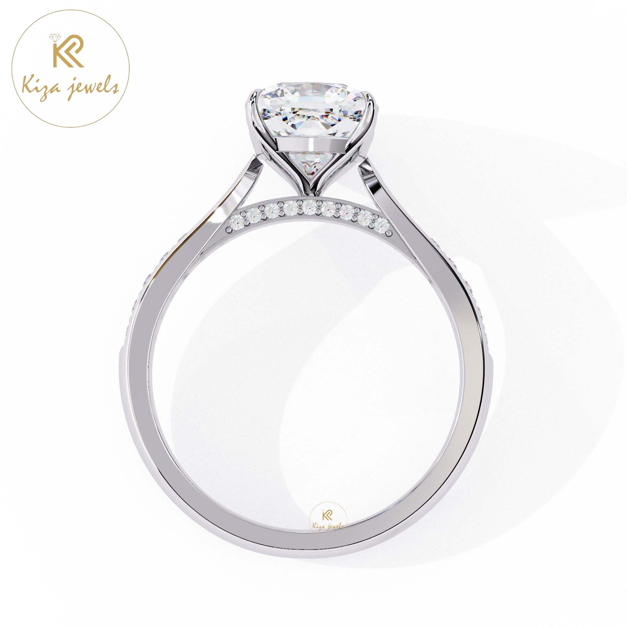 1.96 TDW Round & Cushion Cut Women's Diamond Engagement Ring