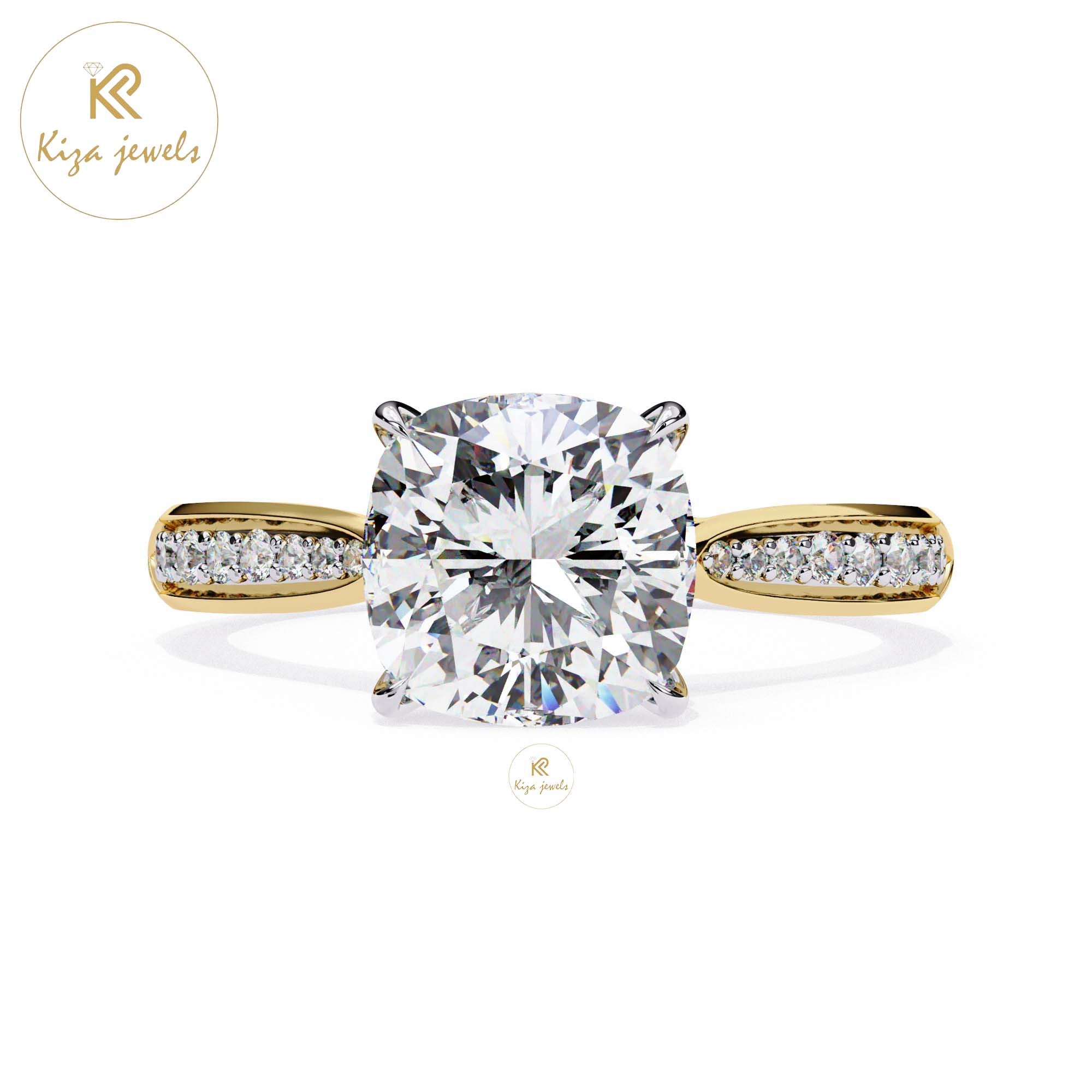 1.96 TDW Round & Cushion Cut Women's Diamond Engagement Ring