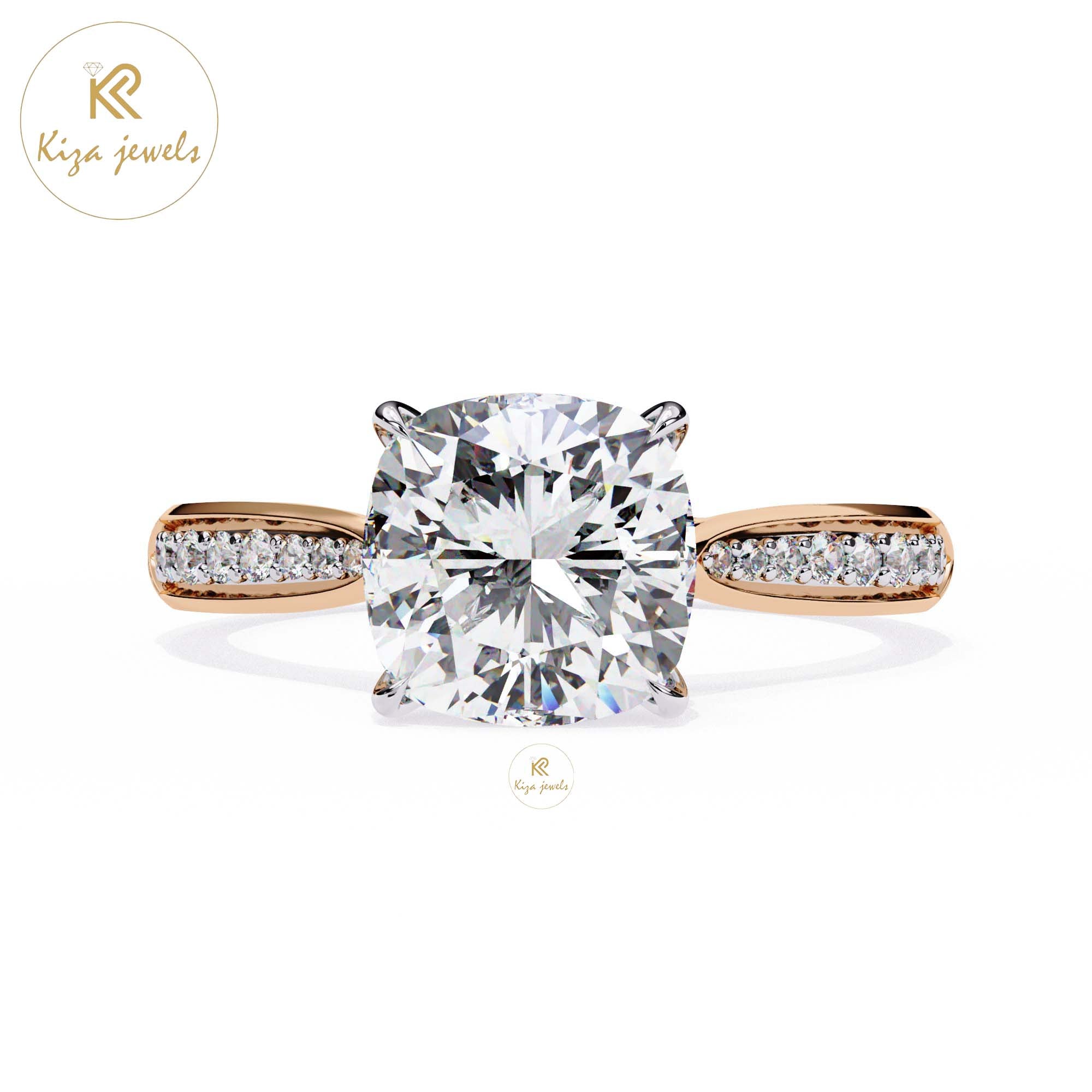 1.96 TDW Round & Cushion Cut Women's Diamond Engagement Ring