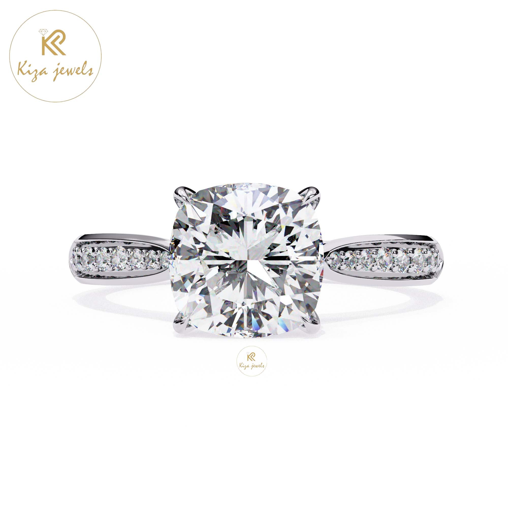 1.96 TDW Round & Cushion Cut Women's Diamond Engagement Ring