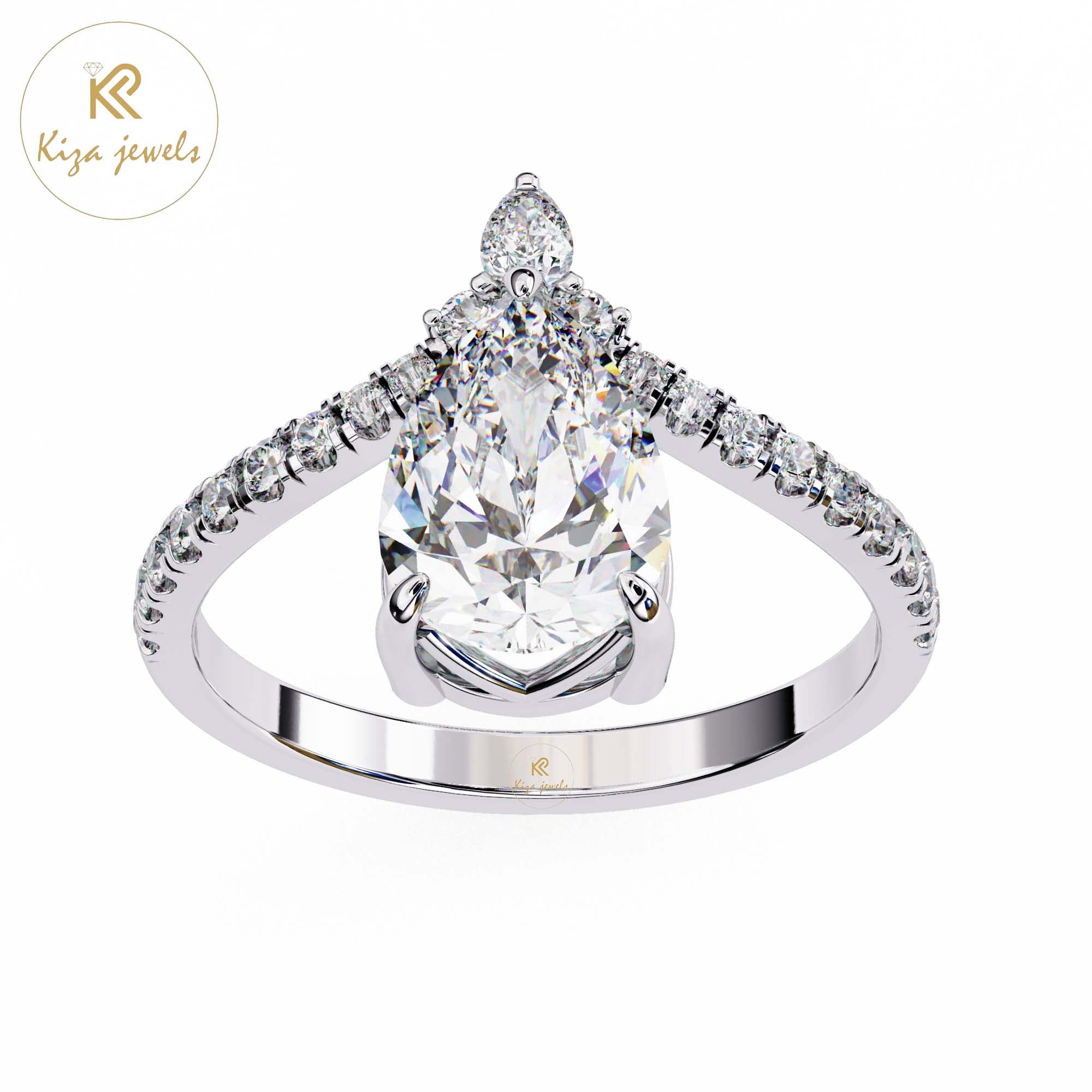 1.72 TDW Round & Pear Cut Women's Engagement Diamond Ring