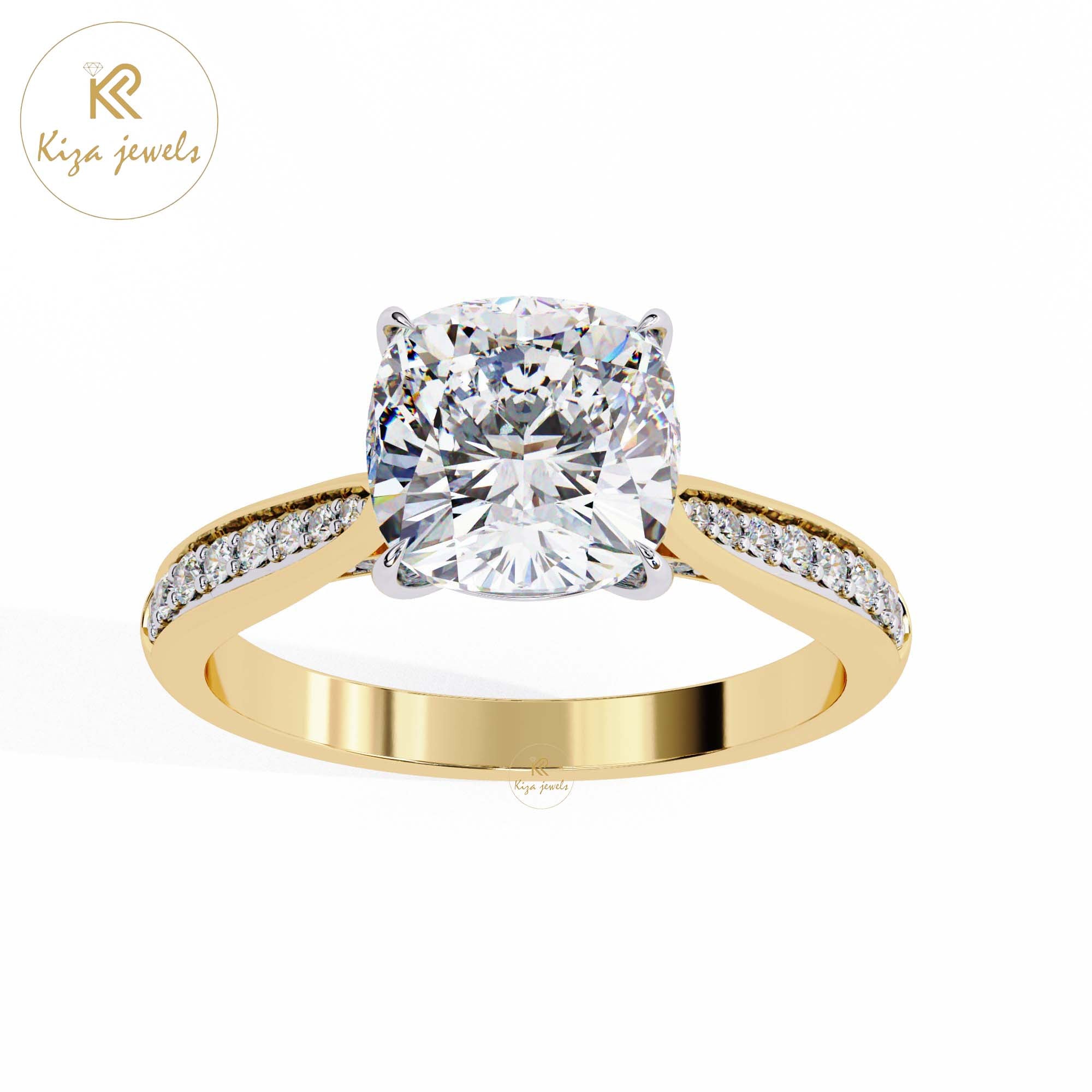 1.96 TDW Round & Cushion Cut Women's Diamond Engagement Ring