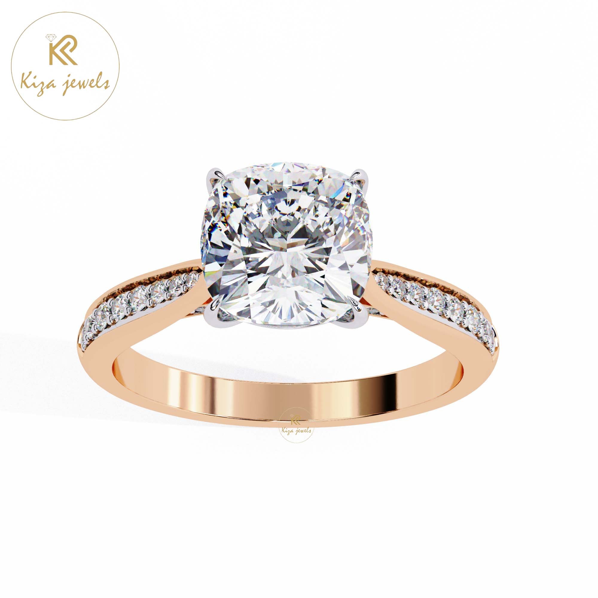 1.96 TDW Round & Cushion Cut Women's Diamond Engagement Ring