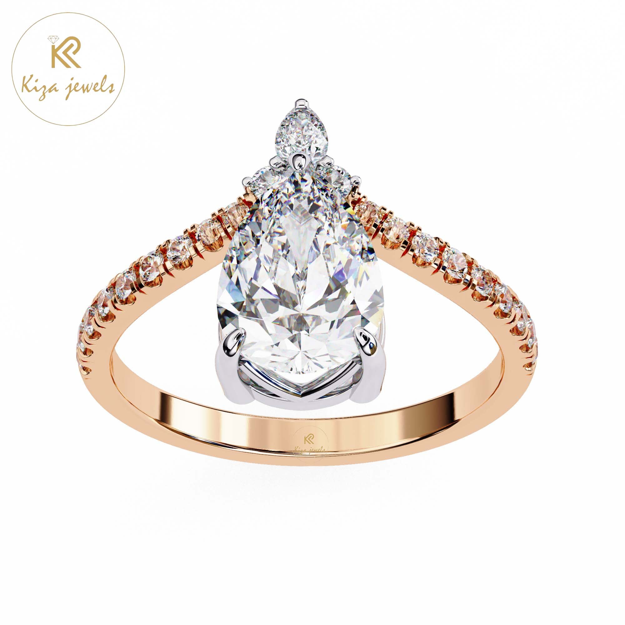 1.72 TDW Round & Pear Cut Women's Engagement Diamond Ring