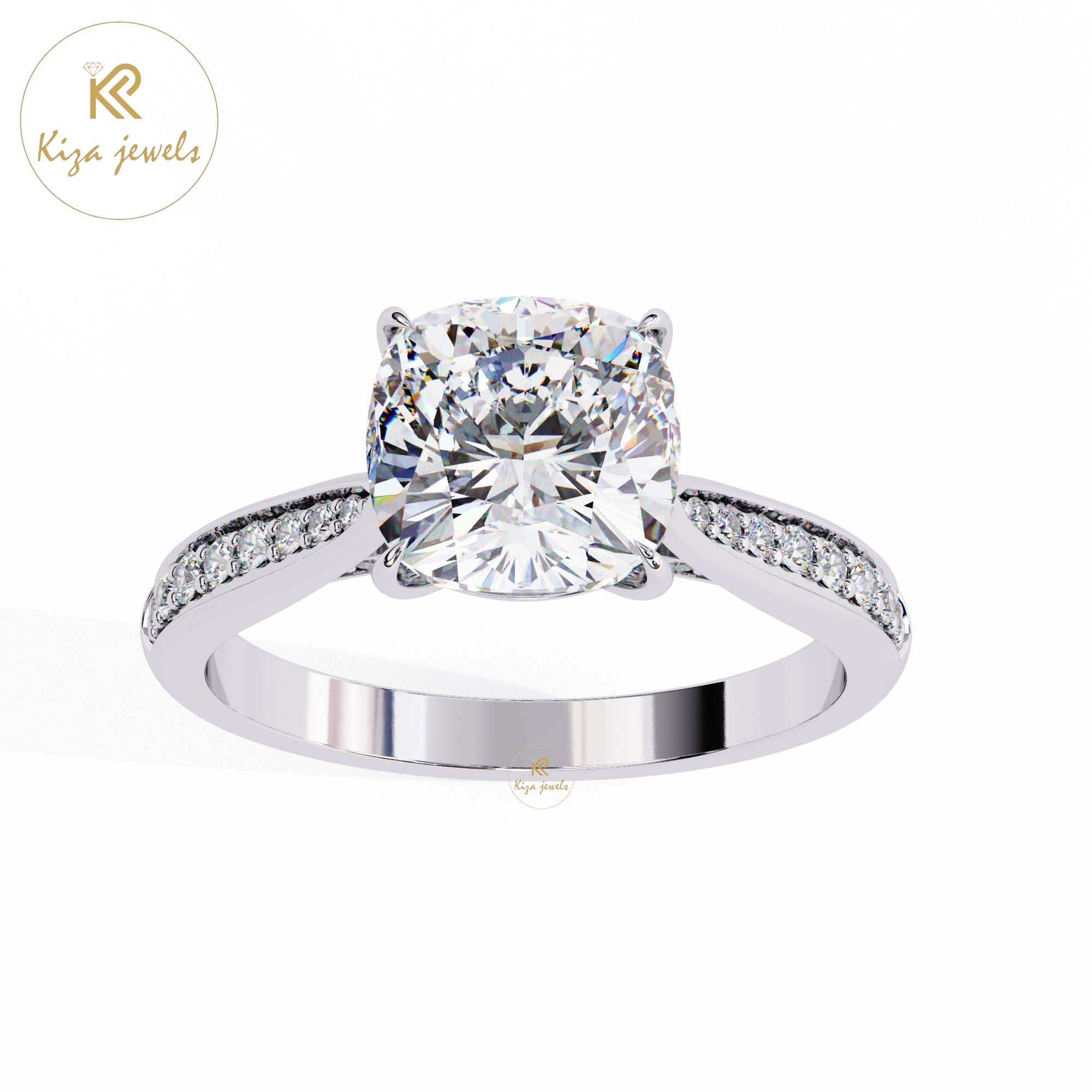 1.96 TDW Round & Cushion Cut Women's Diamond Engagement Ring