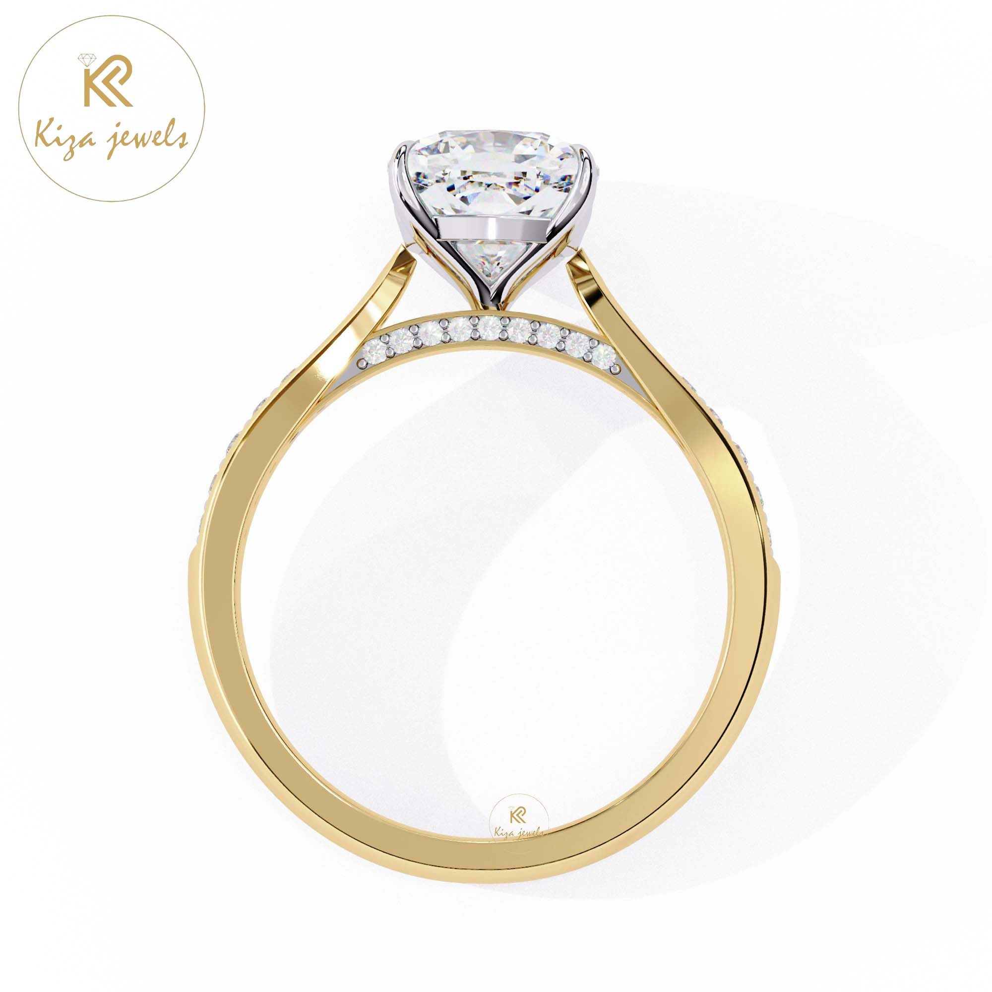 1.96 TDW Round & Cushion Cut Women's Diamond Engagement Ring