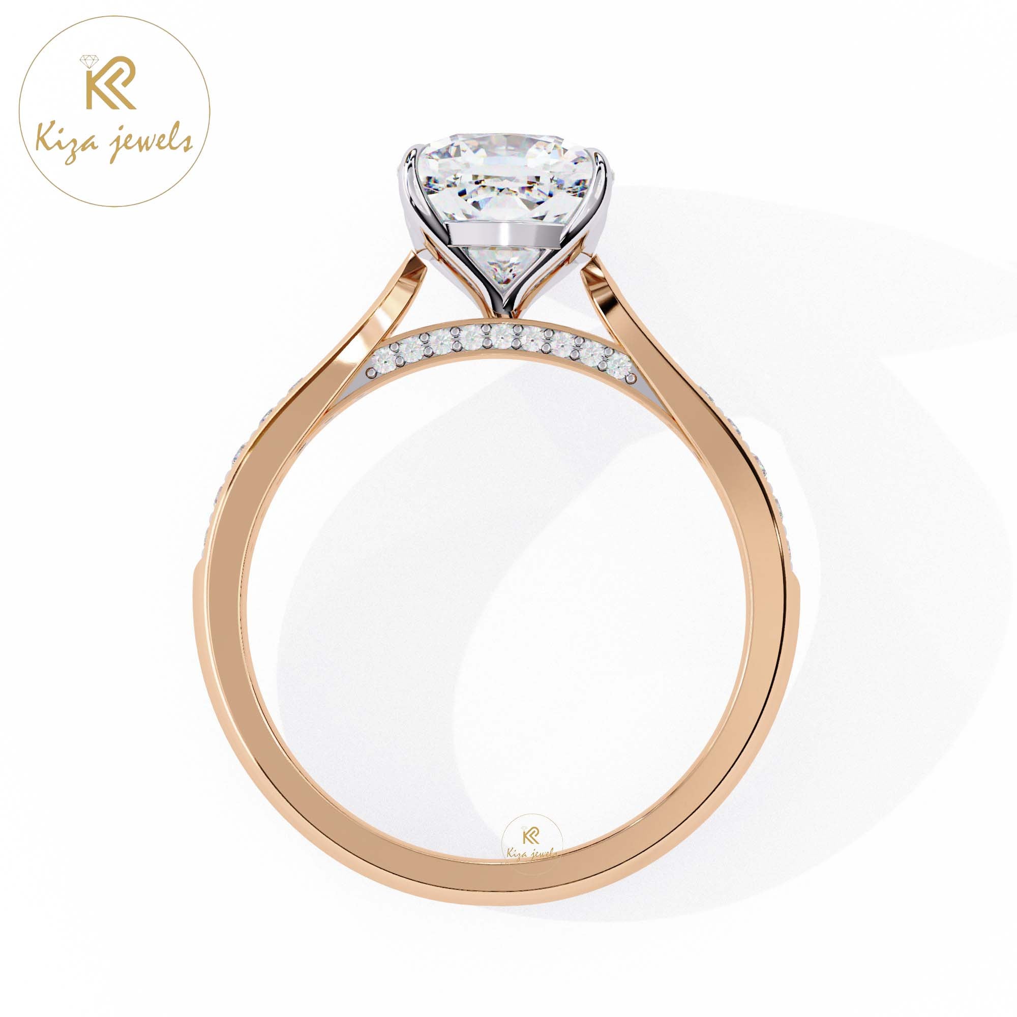 1.96 TDW Round & Cushion Cut Women's Diamond Engagement Ring