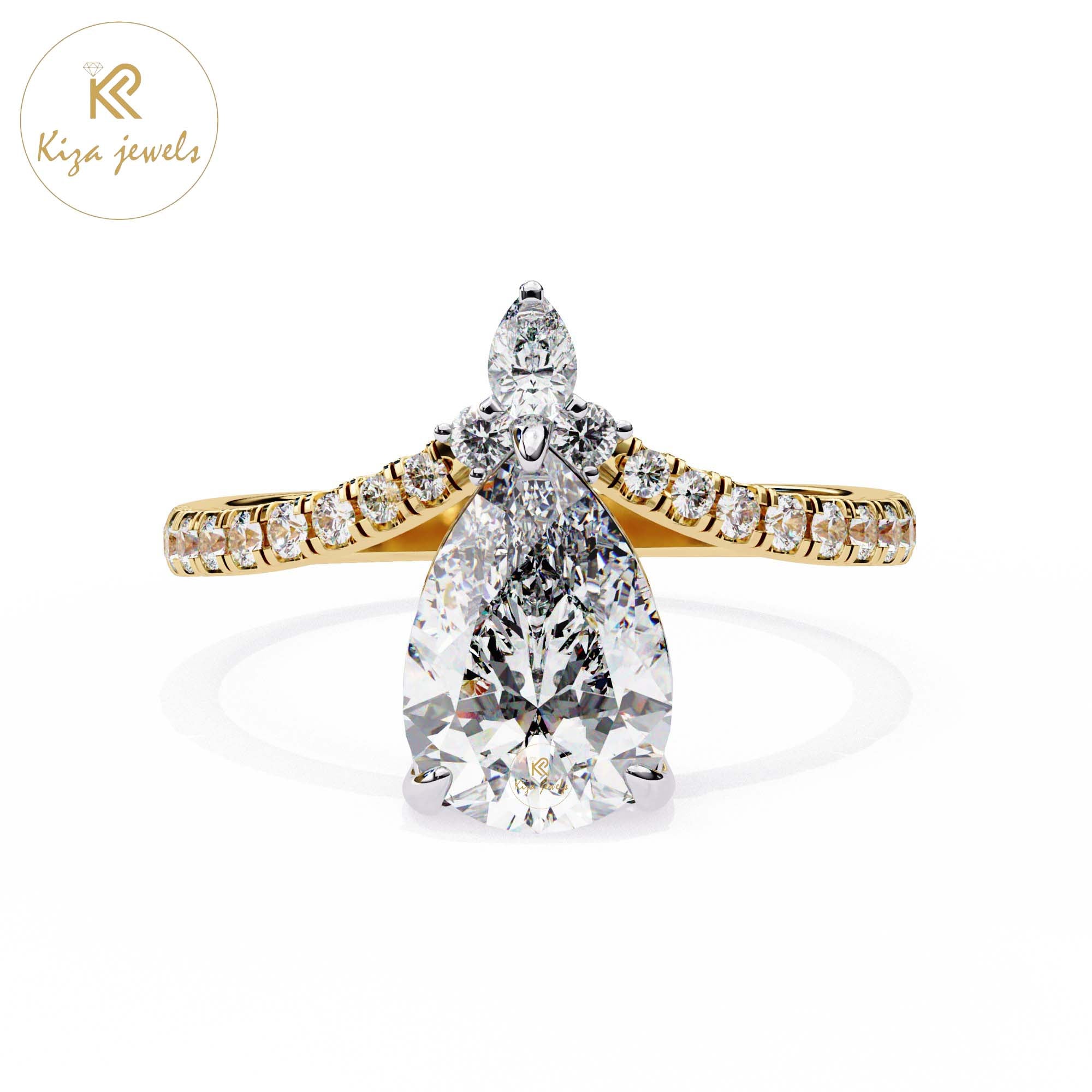 1.72 TDW Round & Pear Cut Women's Engagement Diamond Ring